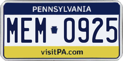 PA license plate MEM0925
