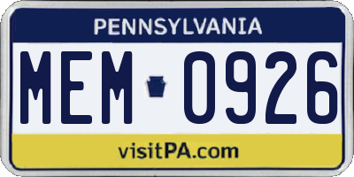 PA license plate MEM0926