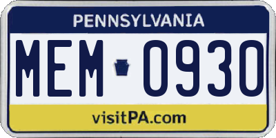 PA license plate MEM0930