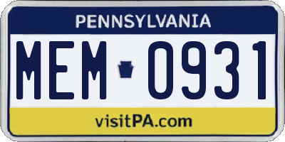 PA license plate MEM0931