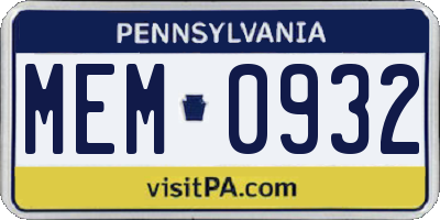 PA license plate MEM0932