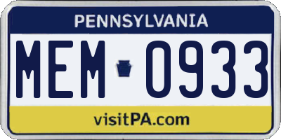 PA license plate MEM0933