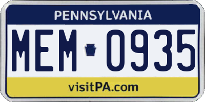 PA license plate MEM0935