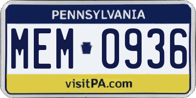 PA license plate MEM0936