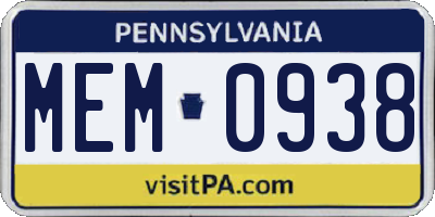 PA license plate MEM0938