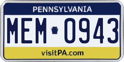 PA license plate MEM0943
