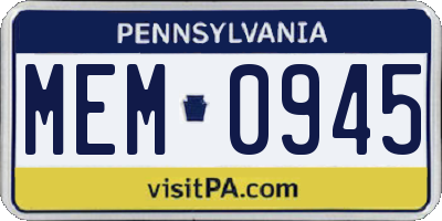 PA license plate MEM0945