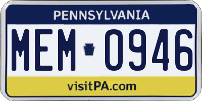 PA license plate MEM0946