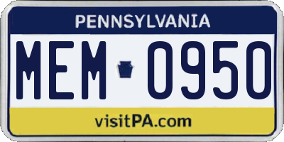 PA license plate MEM0950