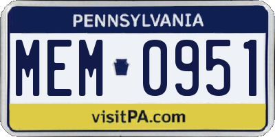 PA license plate MEM0951
