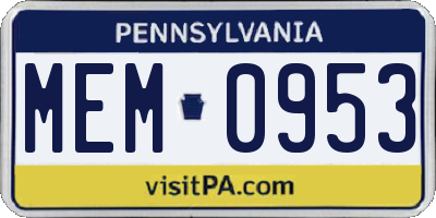 PA license plate MEM0953