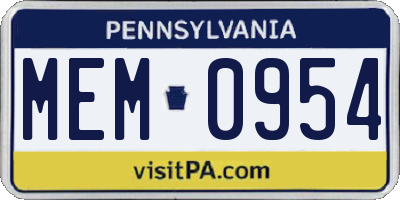PA license plate MEM0954