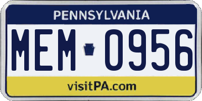 PA license plate MEM0956