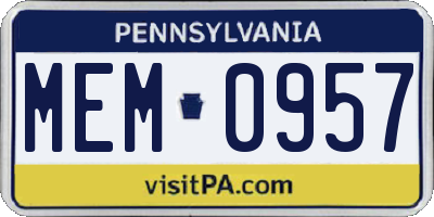 PA license plate MEM0957