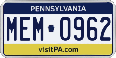 PA license plate MEM0962