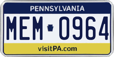 PA license plate MEM0964
