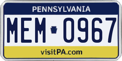 PA license plate MEM0967