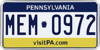 PA license plate MEM0972