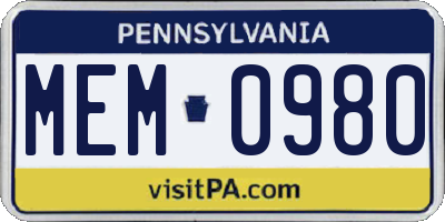 PA license plate MEM0980