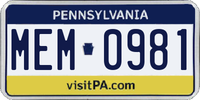 PA license plate MEM0981