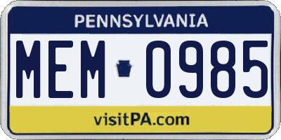 PA license plate MEM0985