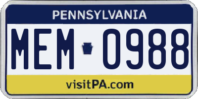 PA license plate MEM0988