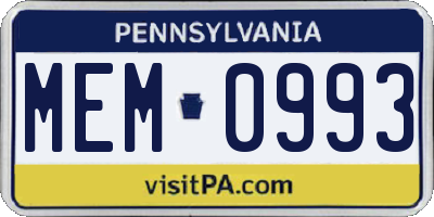 PA license plate MEM0993