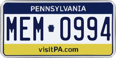 PA license plate MEM0994