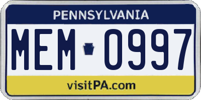 PA license plate MEM0997