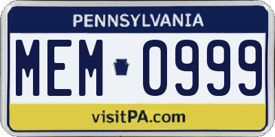 PA license plate MEM0999