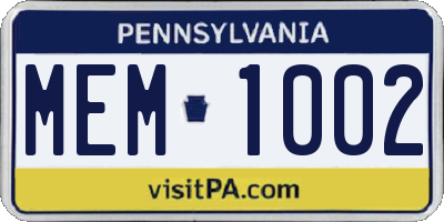 PA license plate MEM1002