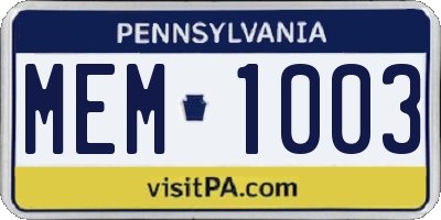 PA license plate MEM1003