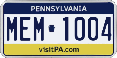 PA license plate MEM1004
