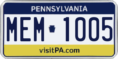 PA license plate MEM1005