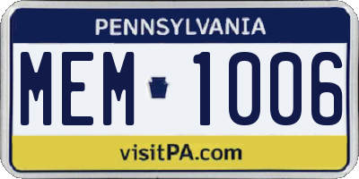PA license plate MEM1006