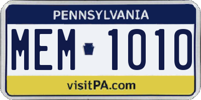 PA license plate MEM1010