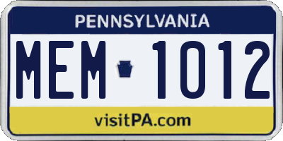 PA license plate MEM1012