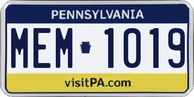 PA license plate MEM1019