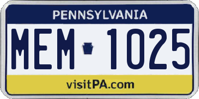PA license plate MEM1025