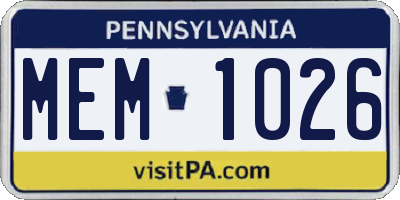 PA license plate MEM1026