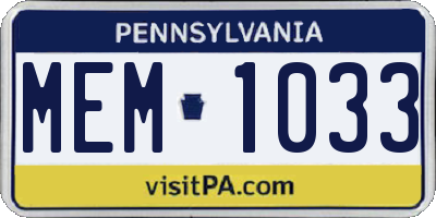 PA license plate MEM1033