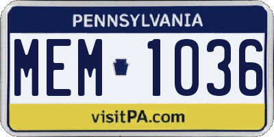 PA license plate MEM1036