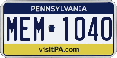 PA license plate MEM1040