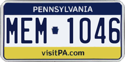 PA license plate MEM1046