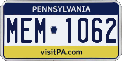 PA license plate MEM1062