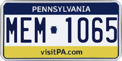 PA license plate MEM1065