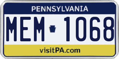 PA license plate MEM1068