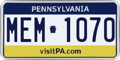 PA license plate MEM1070