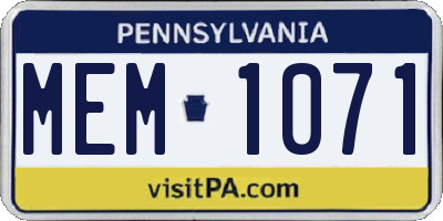PA license plate MEM1071