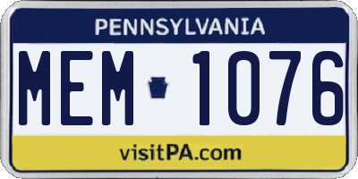 PA license plate MEM1076